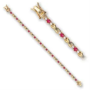 Alamode Gold Brass Bracelet with Synthetic Garnet in Ruby