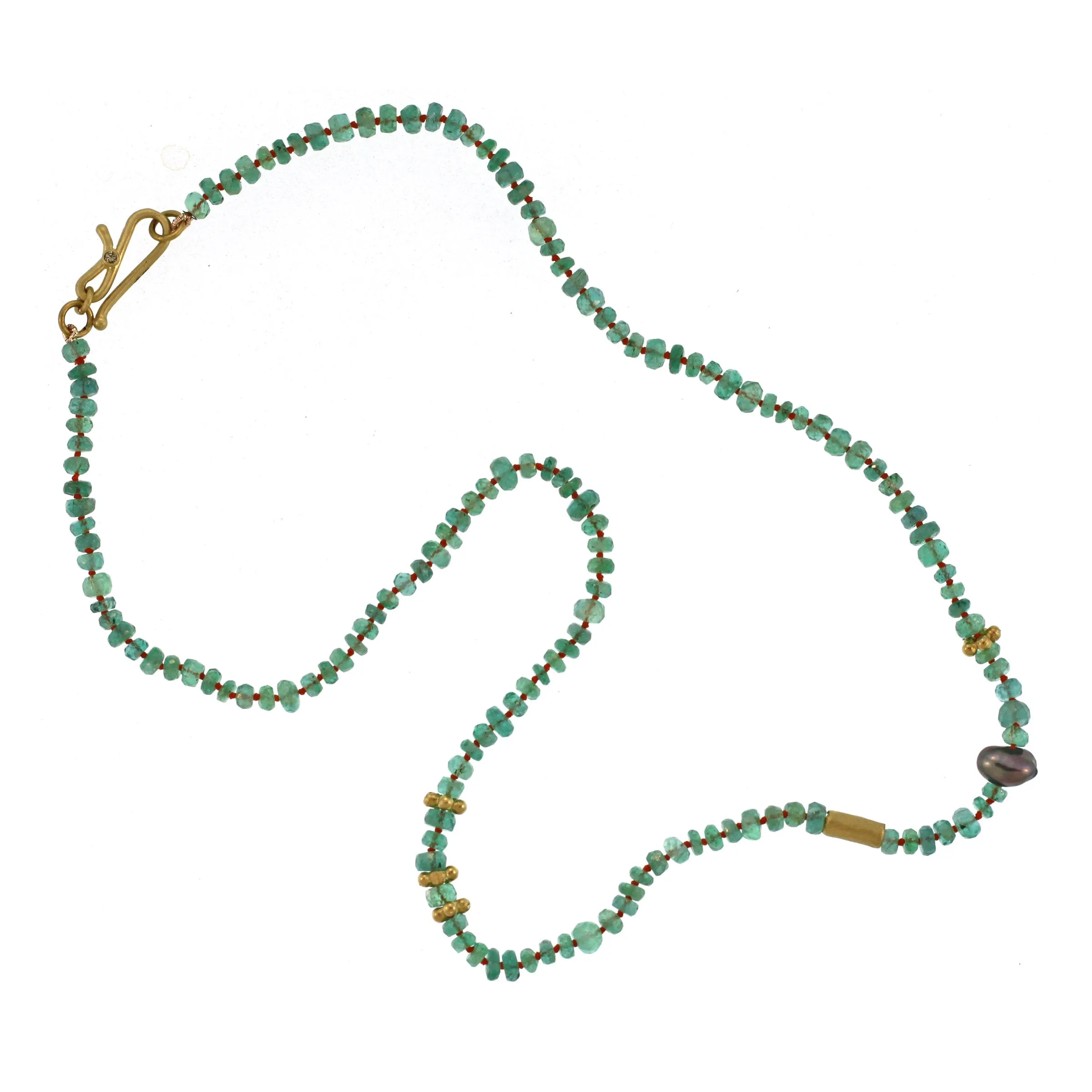An Emerald, Pearl,   Gold Bead Necklace