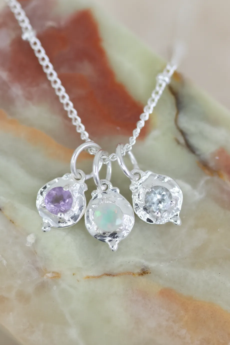 April Topaz Silver Birthstone Necklace Charm