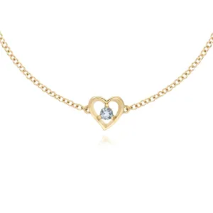 Aquamarin Armband, 9 Karat Gelbgold Aquamarin Rund Einzel Stein Herz 19cm Armband