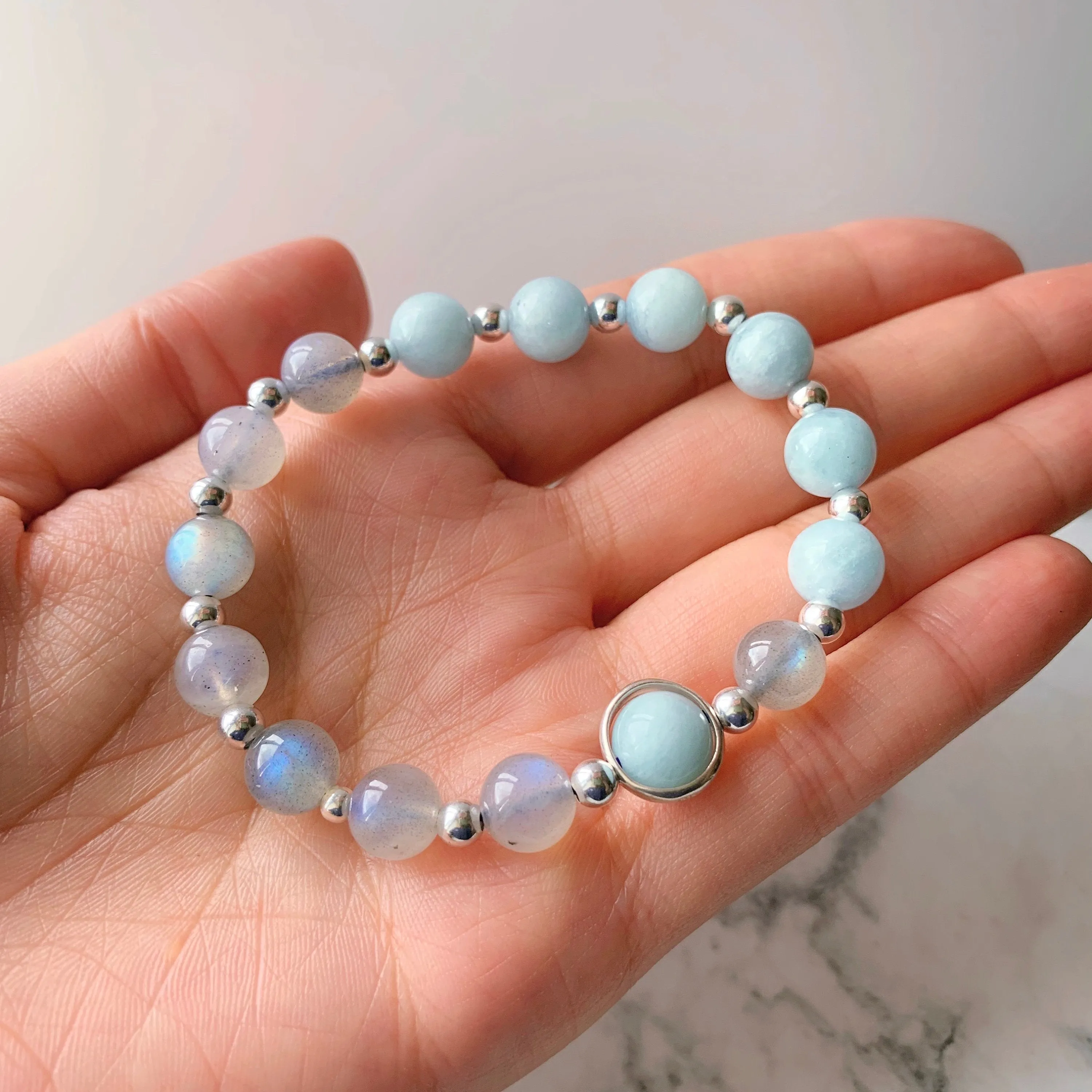 Aquamarine & Labradorite Crystal Bracelet