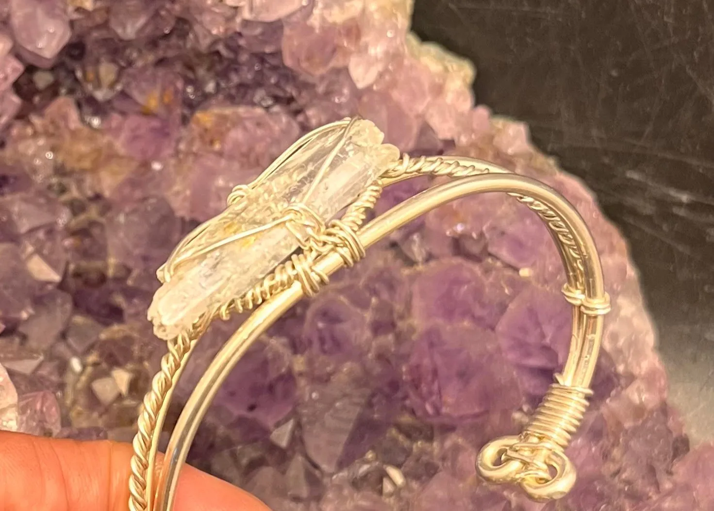 Aquamarine Crystal on Sterling Silver Wirewrapped Bracelet
