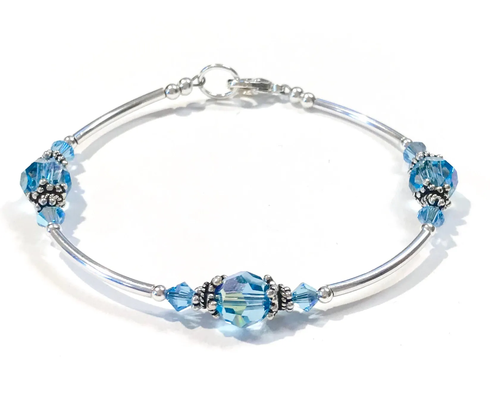Aquamarine Crystal Sterling Silver Bracelet