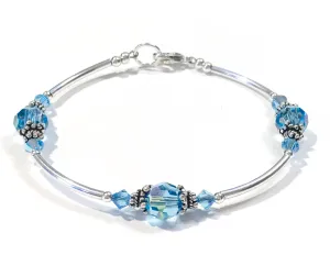 Aquamarine Crystal Sterling Silver Bracelet