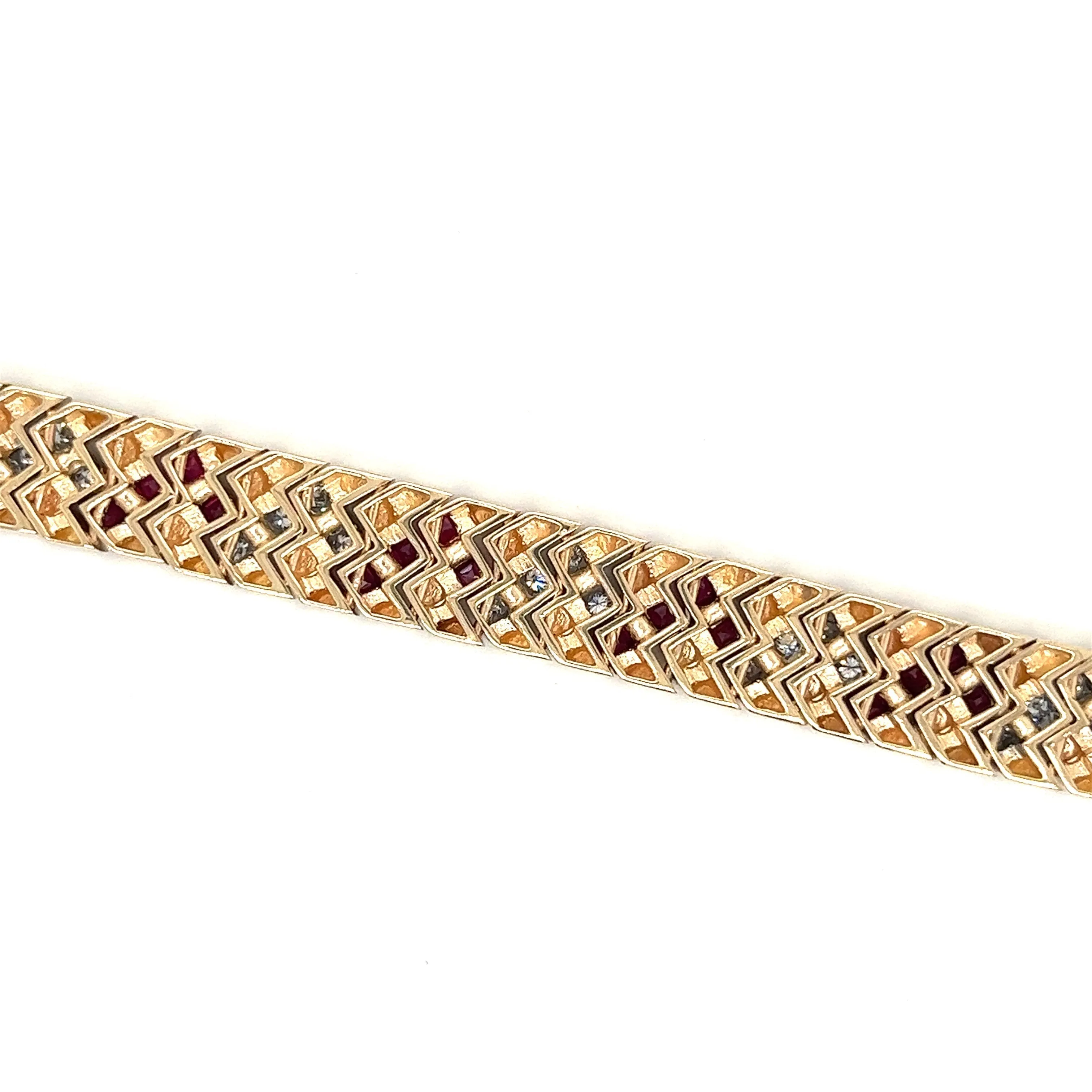 Art Deco 14K Gold Ruby and Diamond Bracelet Link Bracelet