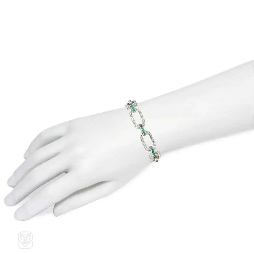 Art Deco emerald and diamond link bracelet