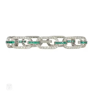 Art Deco emerald and diamond link bracelet