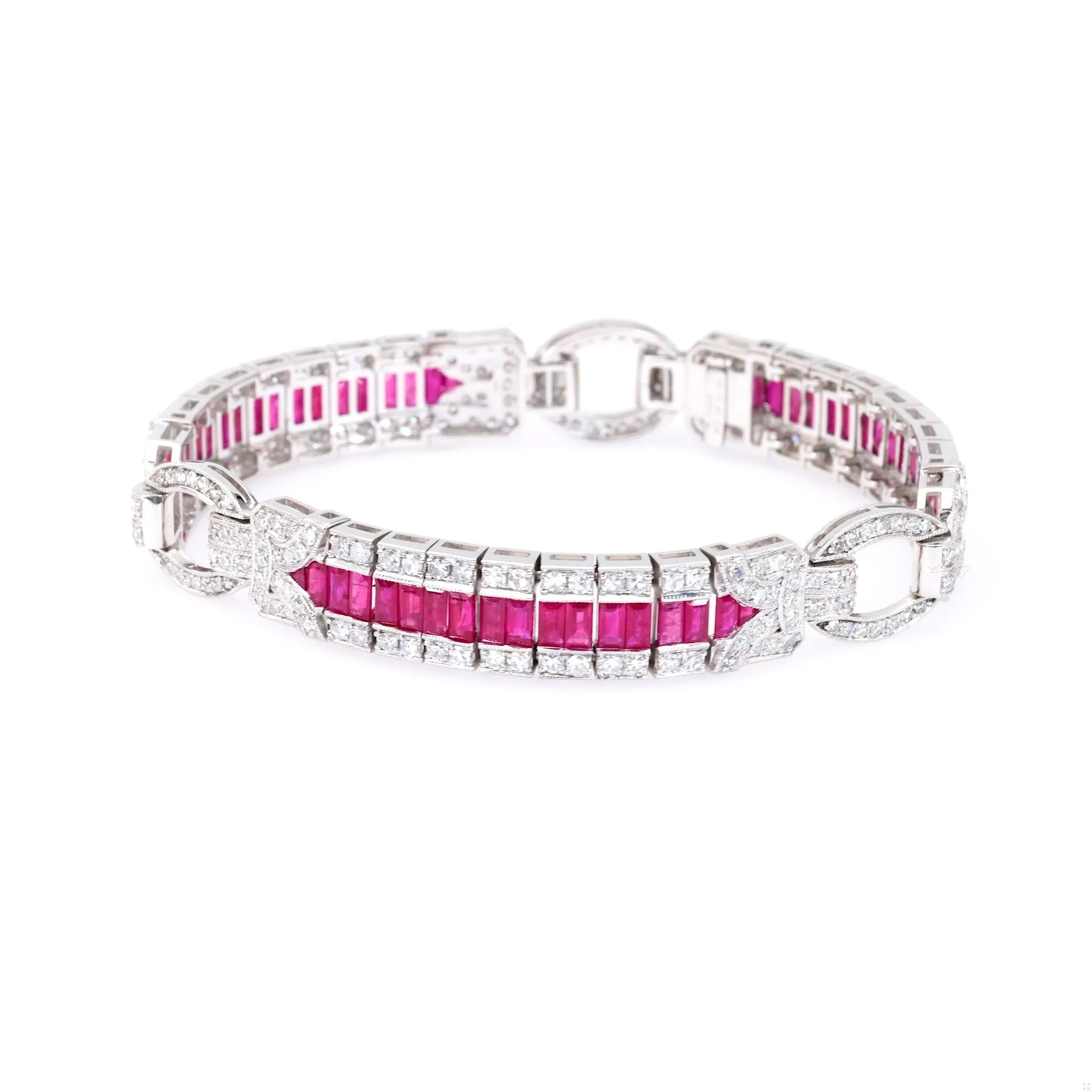 Art Deco Inspired Ruby Diamond Platinum Bracelet