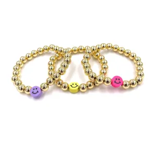 Ashley Gold Stainless Steel Gold Plated Stretch Ball Beaded Smile Bracelet