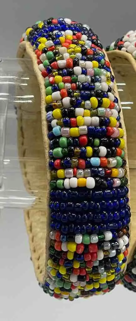 Assorted Designs Wide Beaded Leather Bracelet - Mali