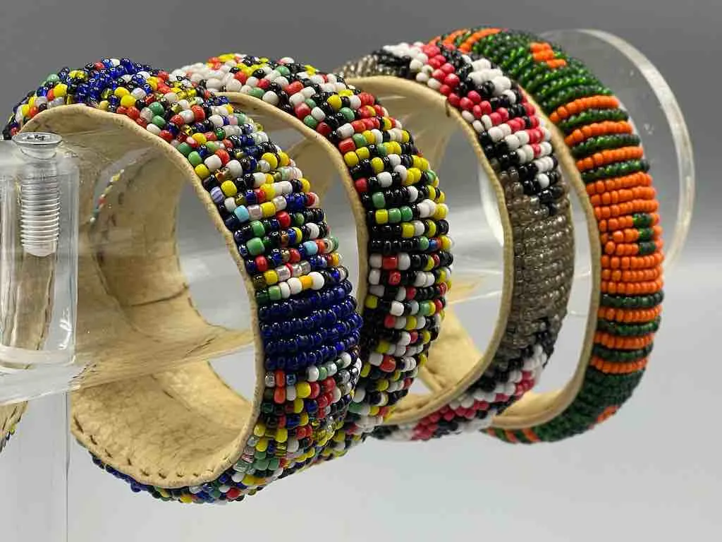 Assorted Designs Wide Beaded Leather Bracelet - Mali