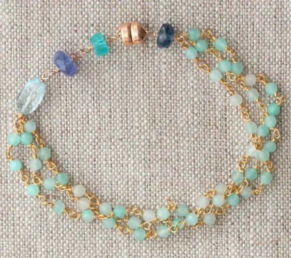 AVF Gold Amazonite, Tanzanite, Topaz, Apatite & Kyanite Triple Strand Bracelet
