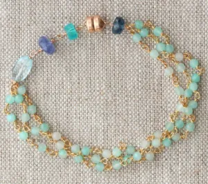 AVF Gold Amazonite, Tanzanite, Topaz, Apatite & Kyanite Triple Strand Bracelet