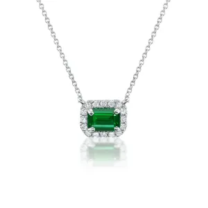 Barmakian Emerald and Diamond Halo Necklace