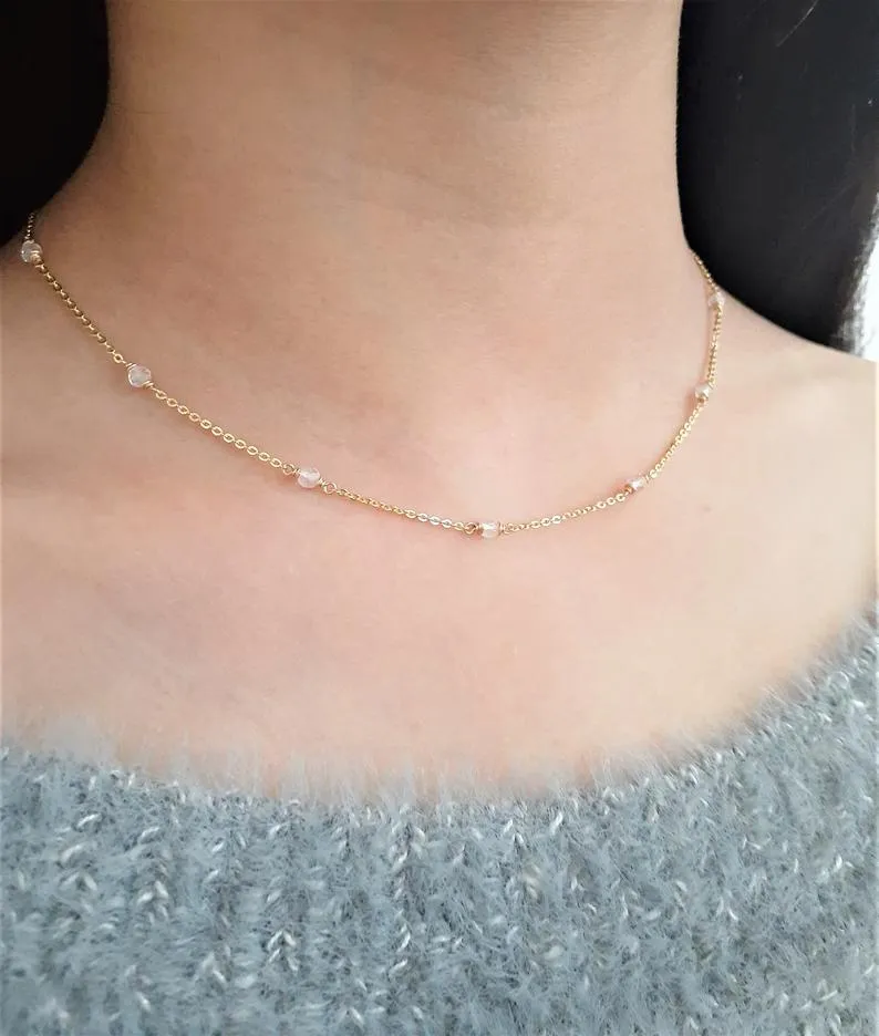 Beaded Rainbow Moonstone Necklace