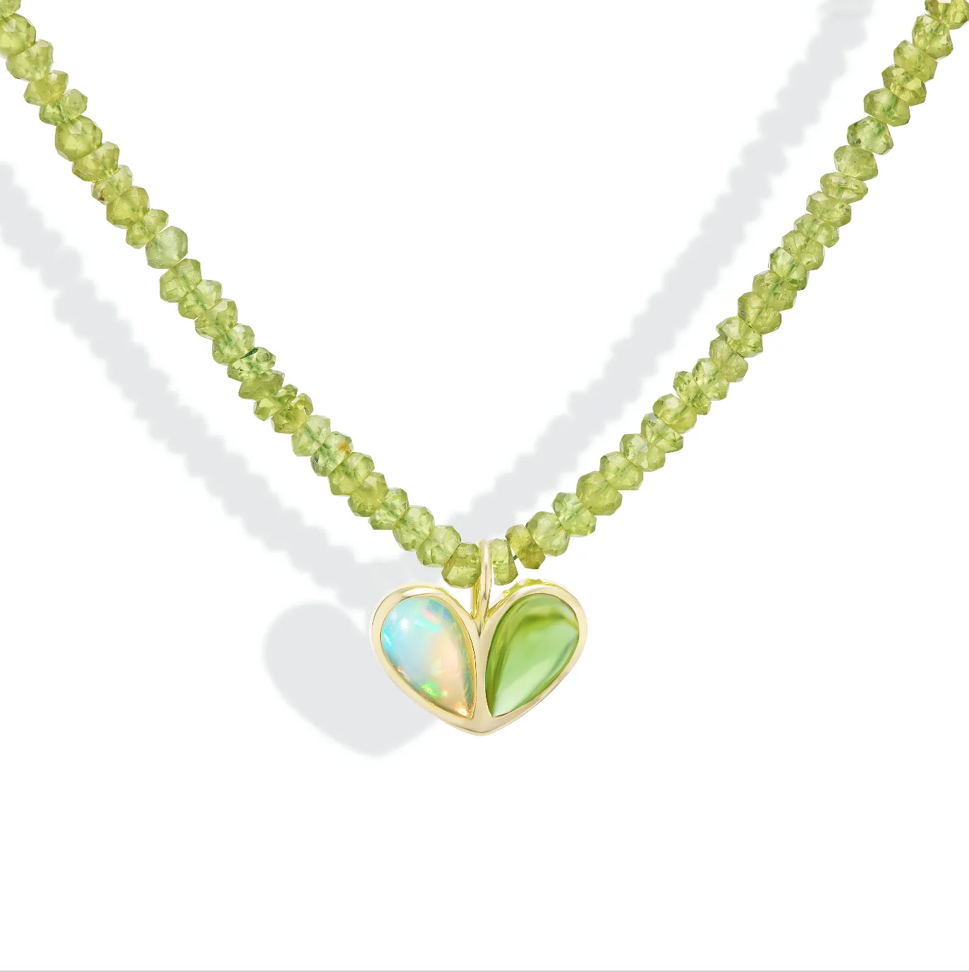 Beaded Sweetheart Necklace Ethiopian Opal & Peridot