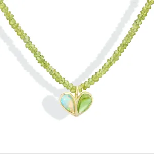 Beaded Sweetheart Necklace Ethiopian Opal & Peridot