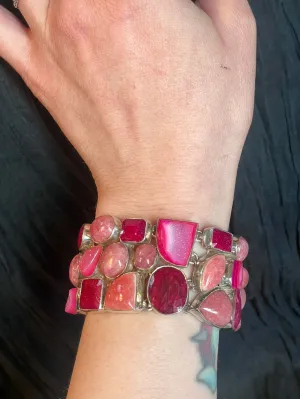 Benevolent Love Ruby, Rhodochrosite, and Pink Druzy Bracelet