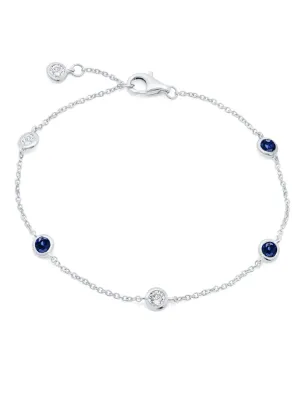 Bezel Set Clear and Sapphire Bracelet Finished in Pure Platinum