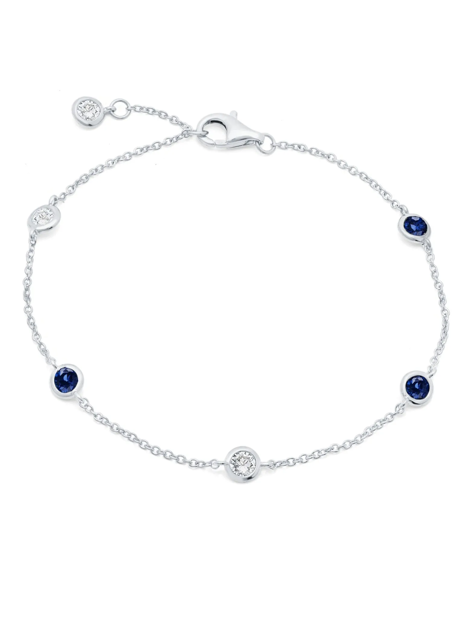 Bezel Set Clear and Sapphire Bracelet Finished in Pure Platinum