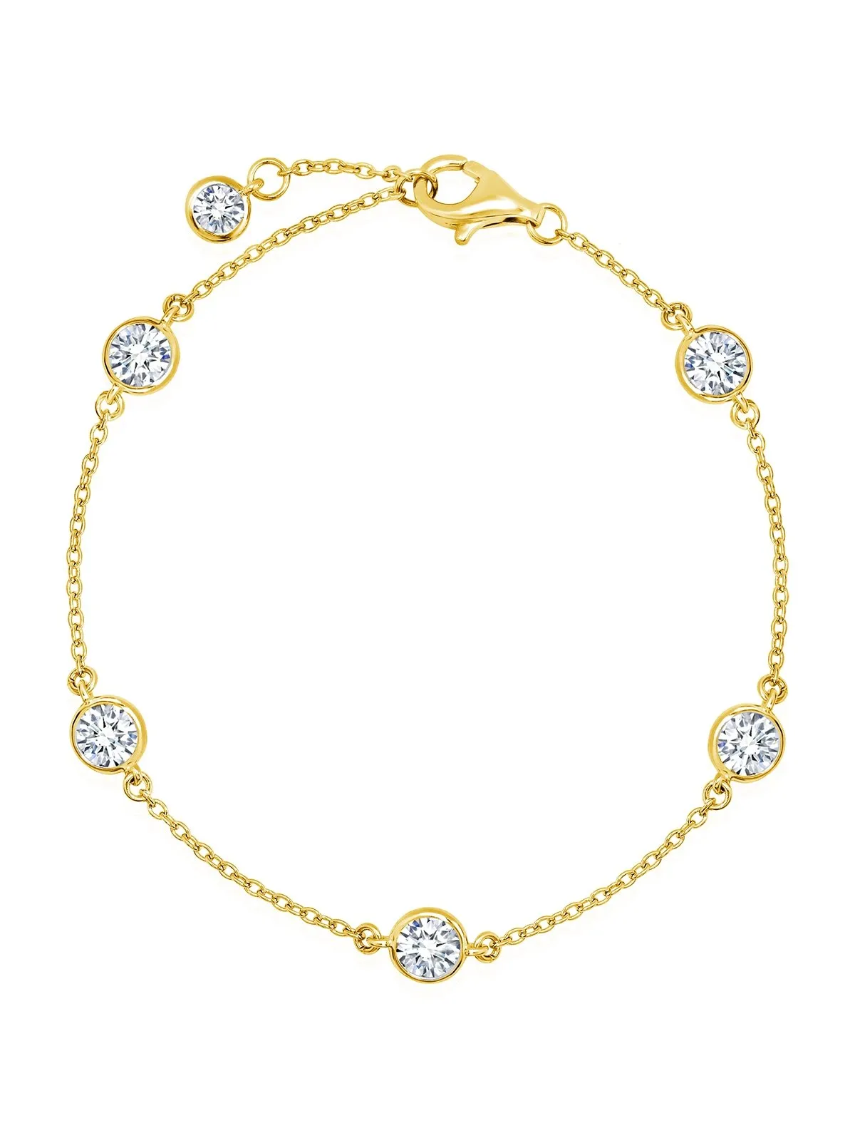 BEZEL SET STATION BRACELET FINISHED IN YELLOW GOLD FINISH - 4MM
