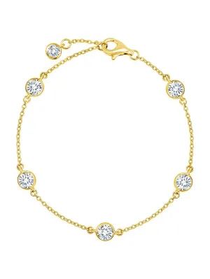 BEZEL SET STATION BRACELET FINISHED IN YELLOW GOLD FINISH - 4MM