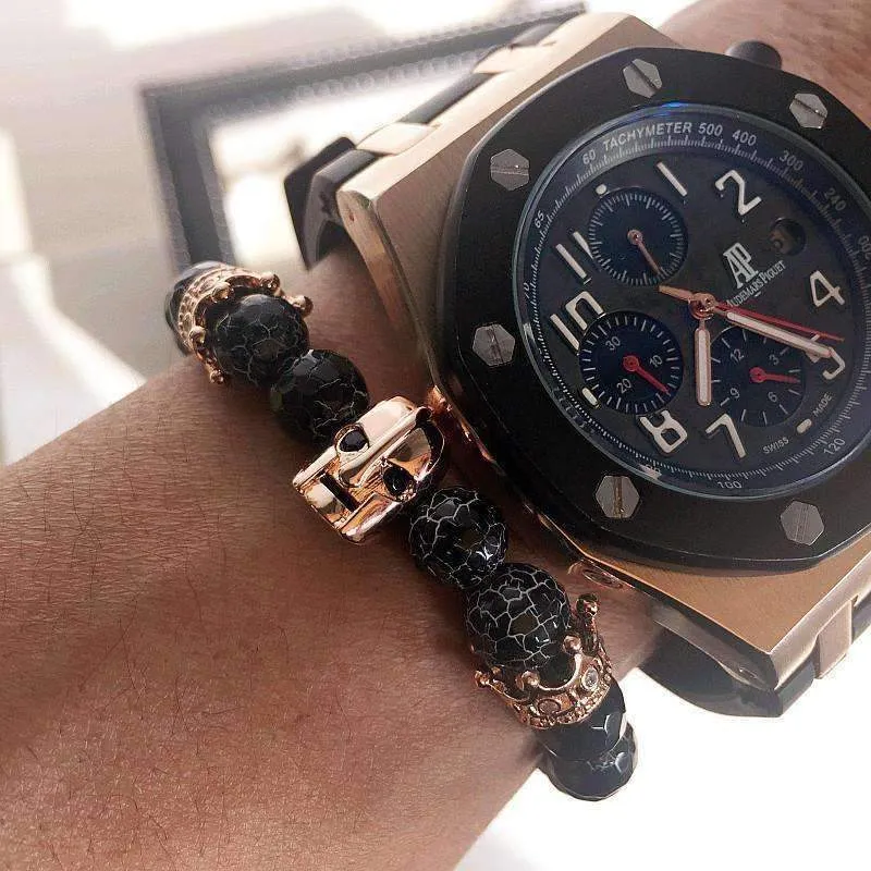 Black Spartan Leonidas Agate Beads Bracelet