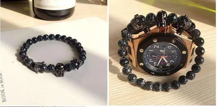 Black Spartan Leonidas Agate Beads Bracelet