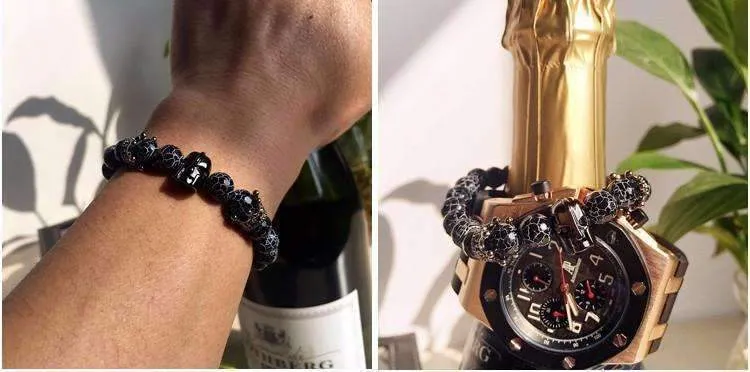Black Spartan Leonidas Agate Beads Bracelet