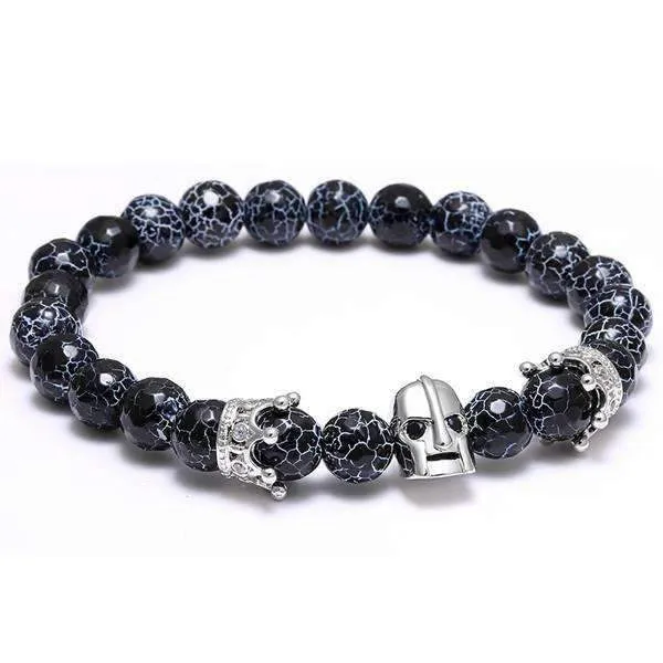 Black Spartan Leonidas Agate Beads Bracelet