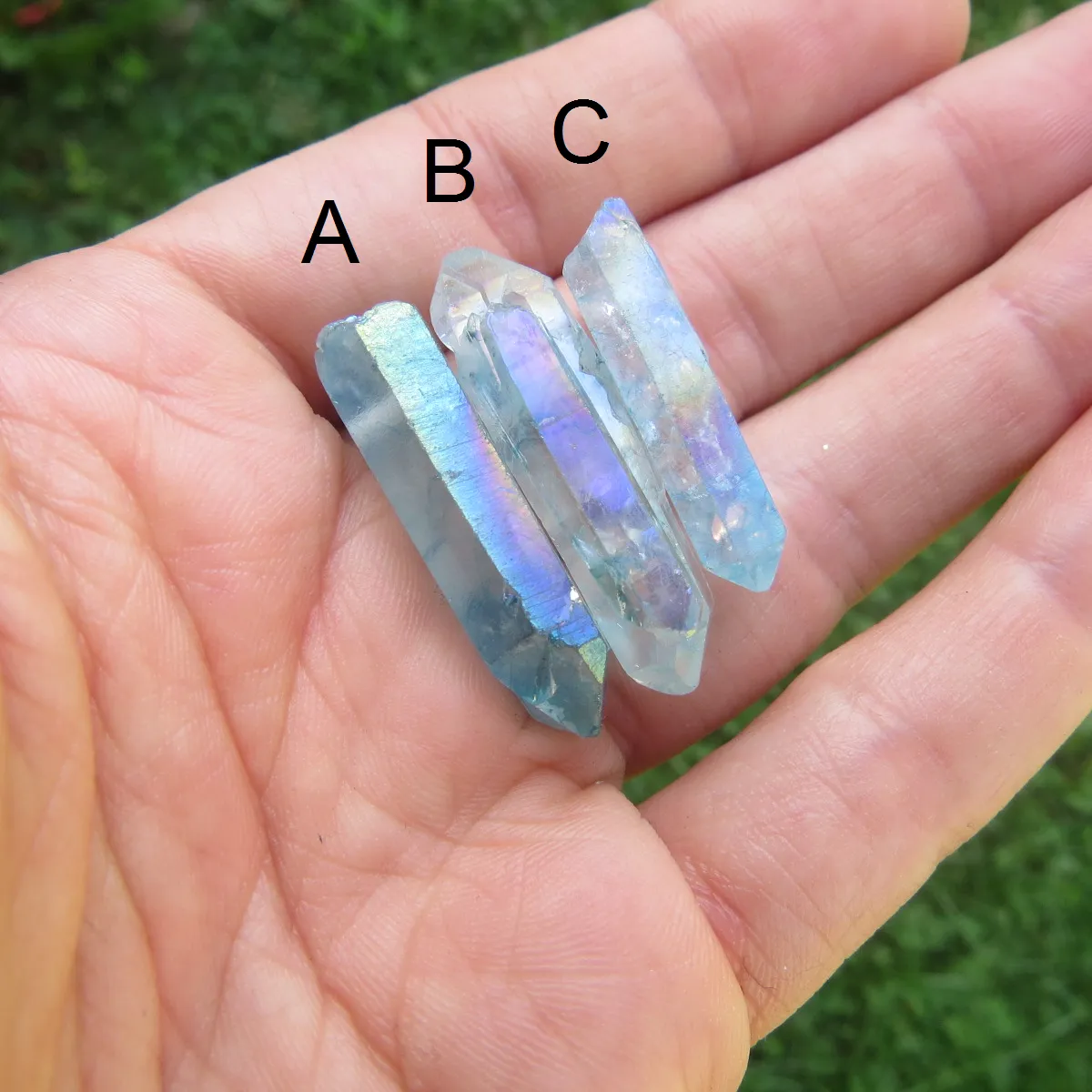 Blue Aura Quartz Necklace | Blue Rainbow Crystal Point Pendant