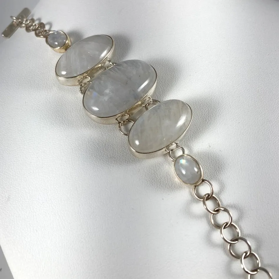 Blue Fire Moonstone & Sterling Silver Bracelet