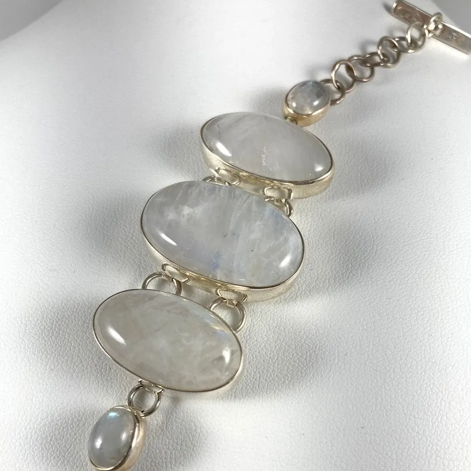 Blue Fire Moonstone & Sterling Silver Bracelet