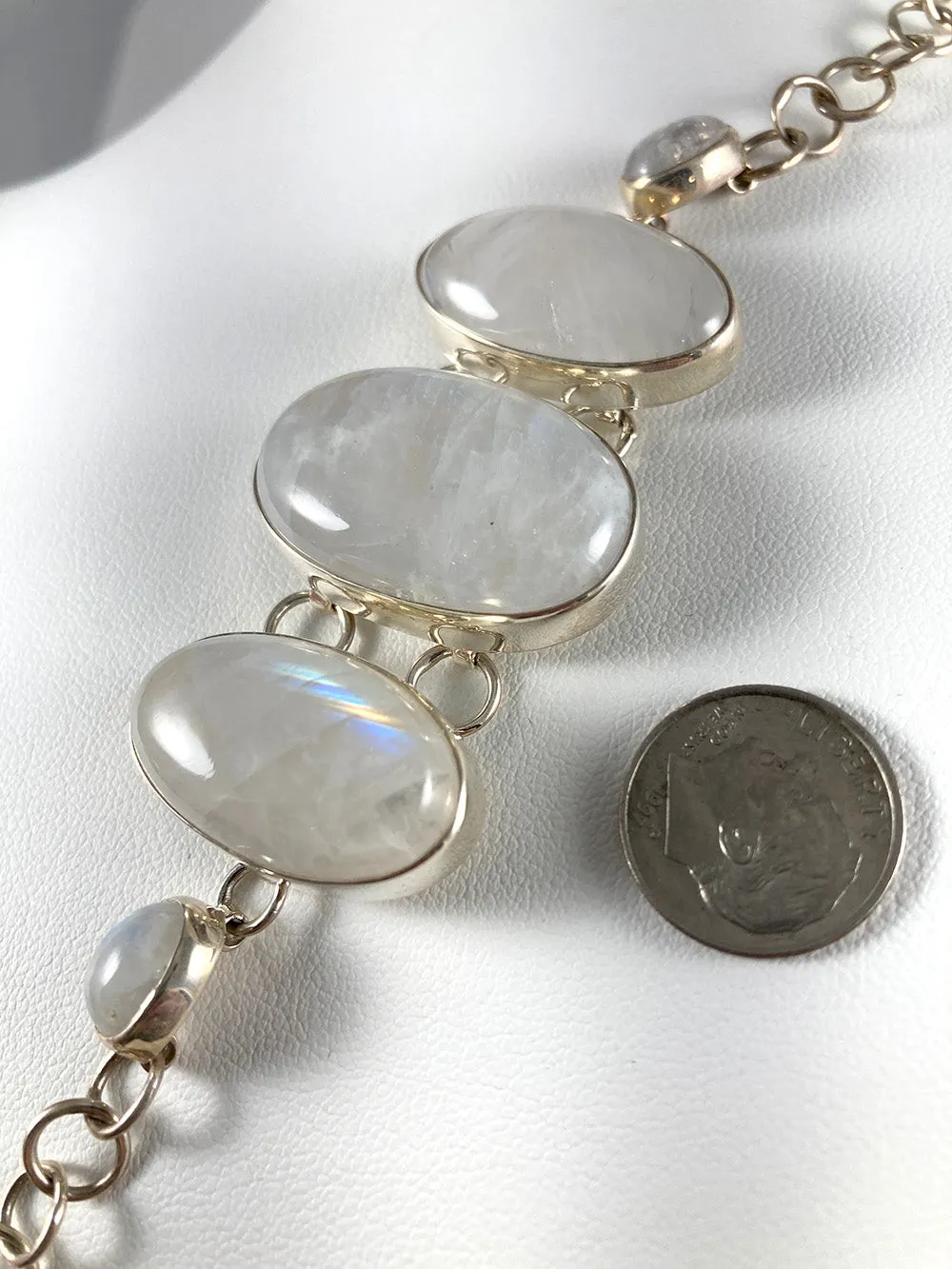 Blue Fire Moonstone & Sterling Silver Bracelet