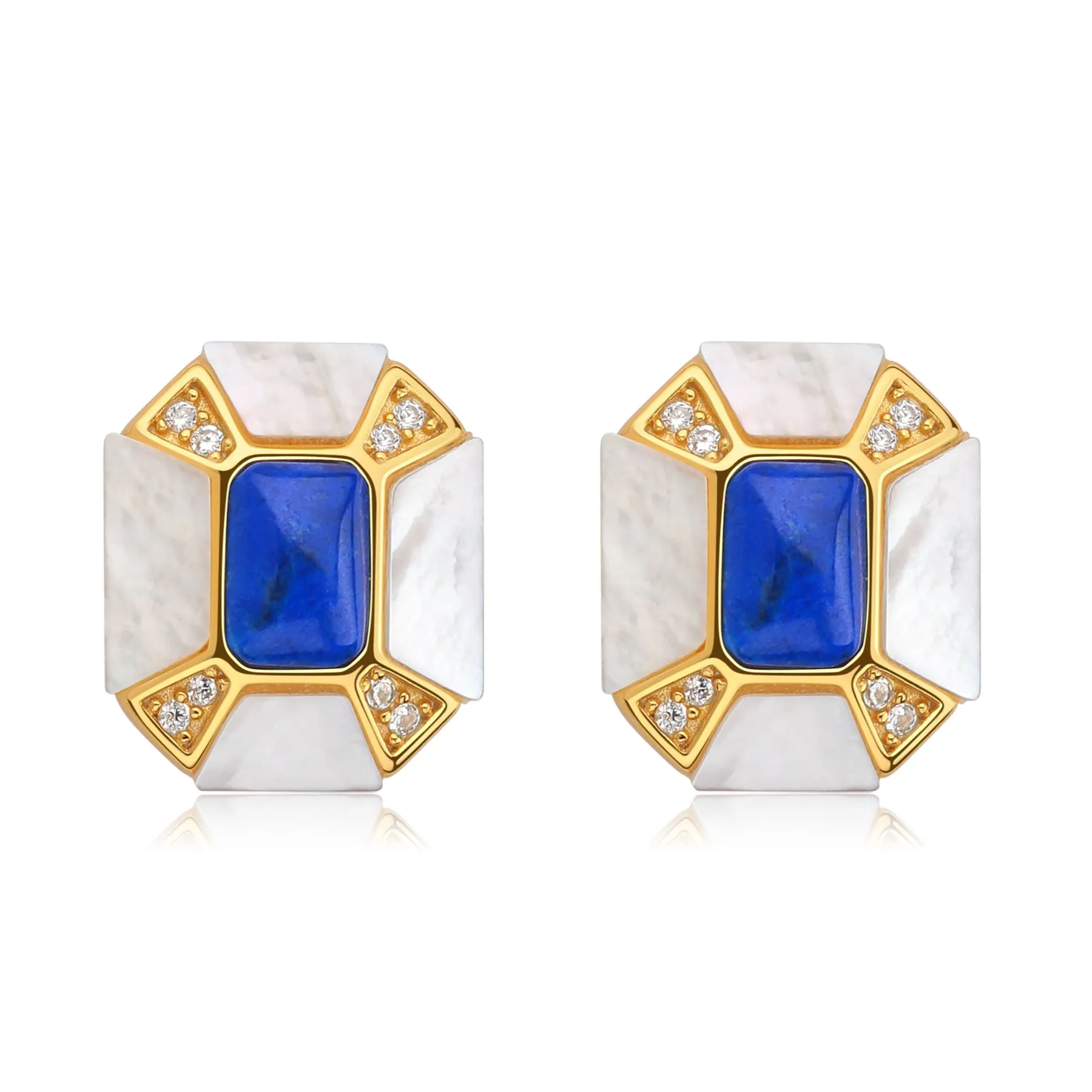 Blue Lapis Lazuli Dennis Gem Mother of Pearls Gold Vermeil Earrings
