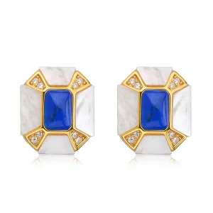 Blue Lapis Lazuli Dennis Gem Mother of Pearls Gold Vermeil Earrings