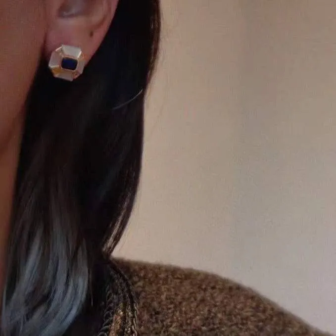 Blue Lapis Lazuli Dennis Gem Mother of Pearls Gold Vermeil Earrings