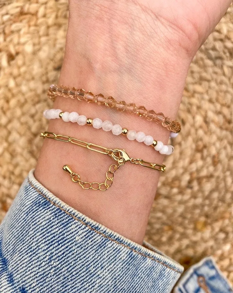 Bracelet Set, Stacking Bracelets, Paperclip Chain Bracelet, Moonstone Bracelet, Crystal Bracelet, Name Bracelet, Personalized Bracelet