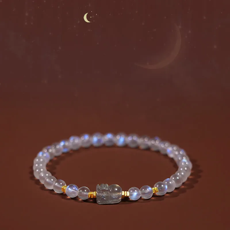 Buddha Stones 925 Sterling Silver Plated Gold Natural Moonstone PiXiu Healing Bracelet