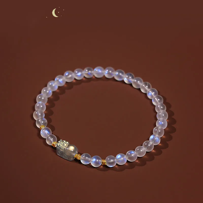 Buddha Stones 925 Sterling Silver Plated Gold Natural Moonstone PiXiu Healing Bracelet