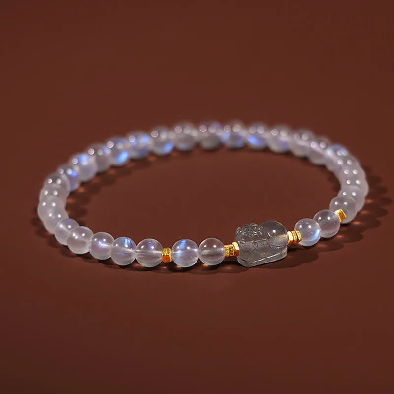 Buddha Stones 925 Sterling Silver Plated Gold Natural Moonstone PiXiu Healing Bracelet