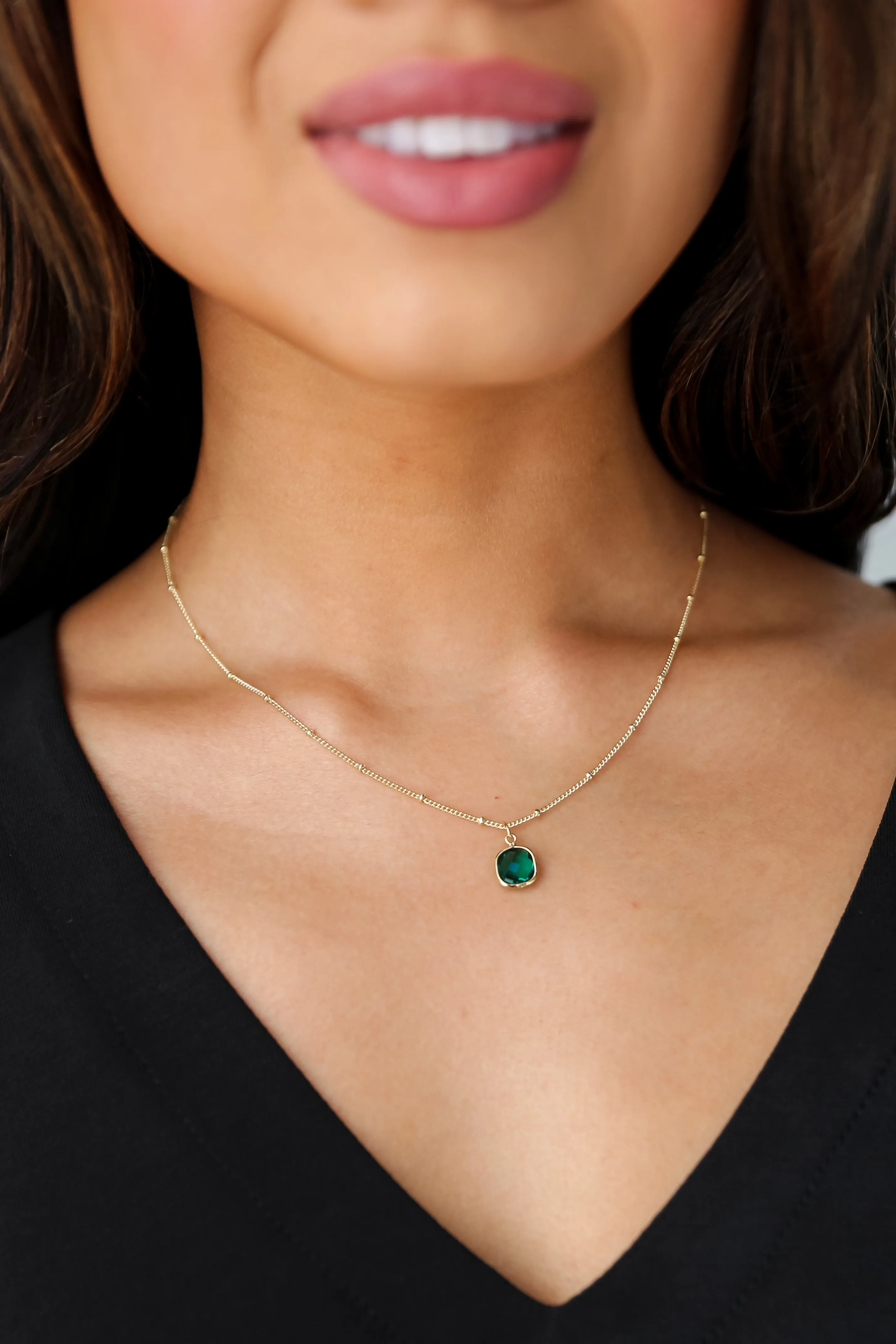 Cara Gold Emerald Charm Necklace