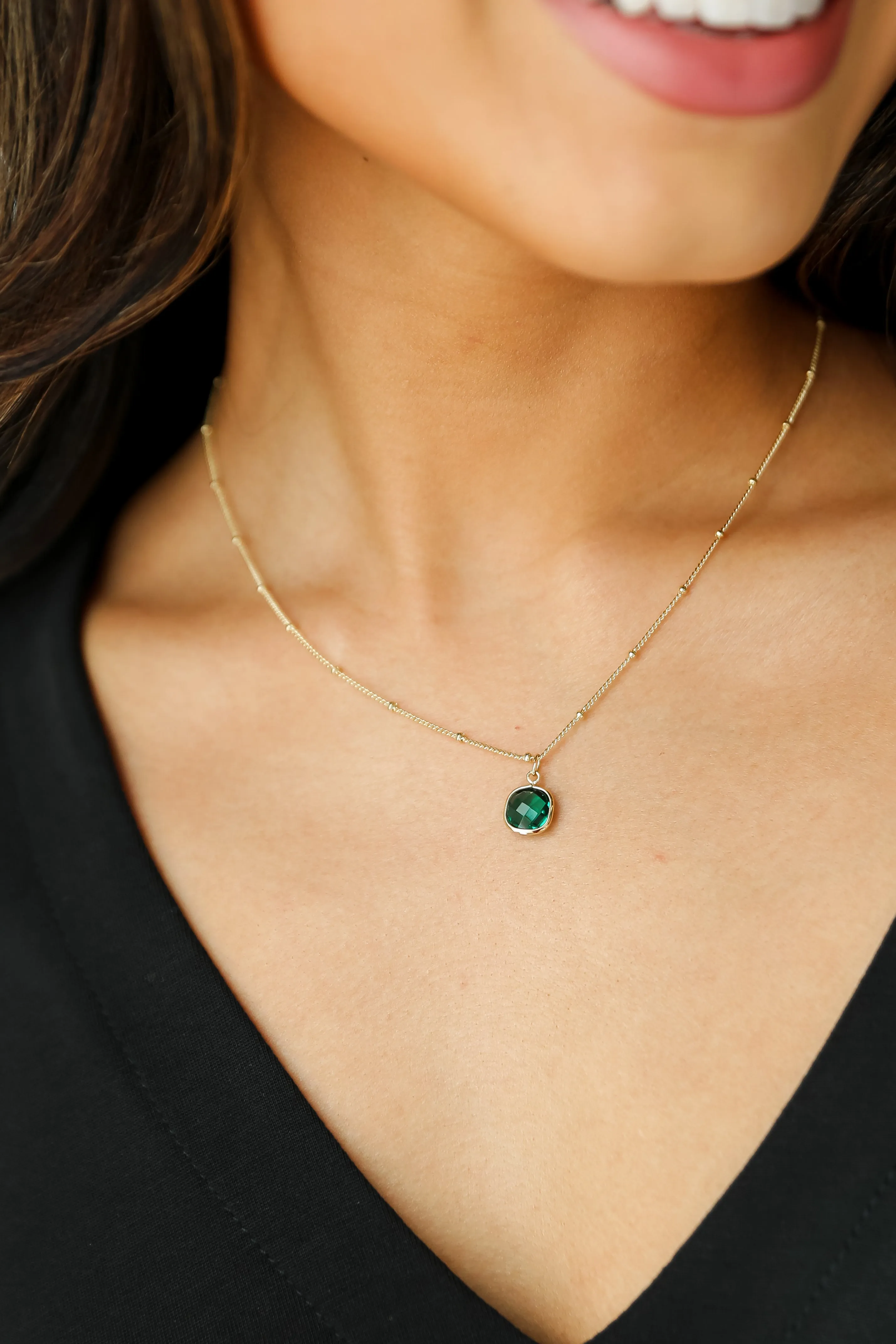 Cara Gold Emerald Charm Necklace