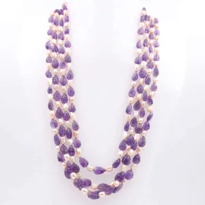Carved Amethyst w/ Pearl Necklace Gemstone Necklace Fresh Water Pearl Necklace Indian Necklace Sarafa Necklace Indian Necklace SKU 6143164