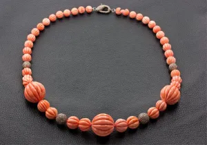 Carved Coral & Diamond Necklace