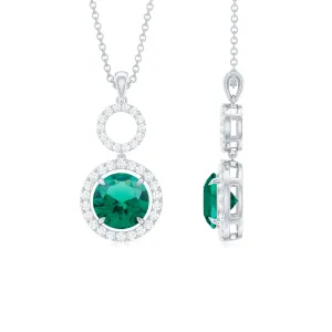 Certified Lab Grown Emerald Dangle Drop Pendant Necklace With Moissanite