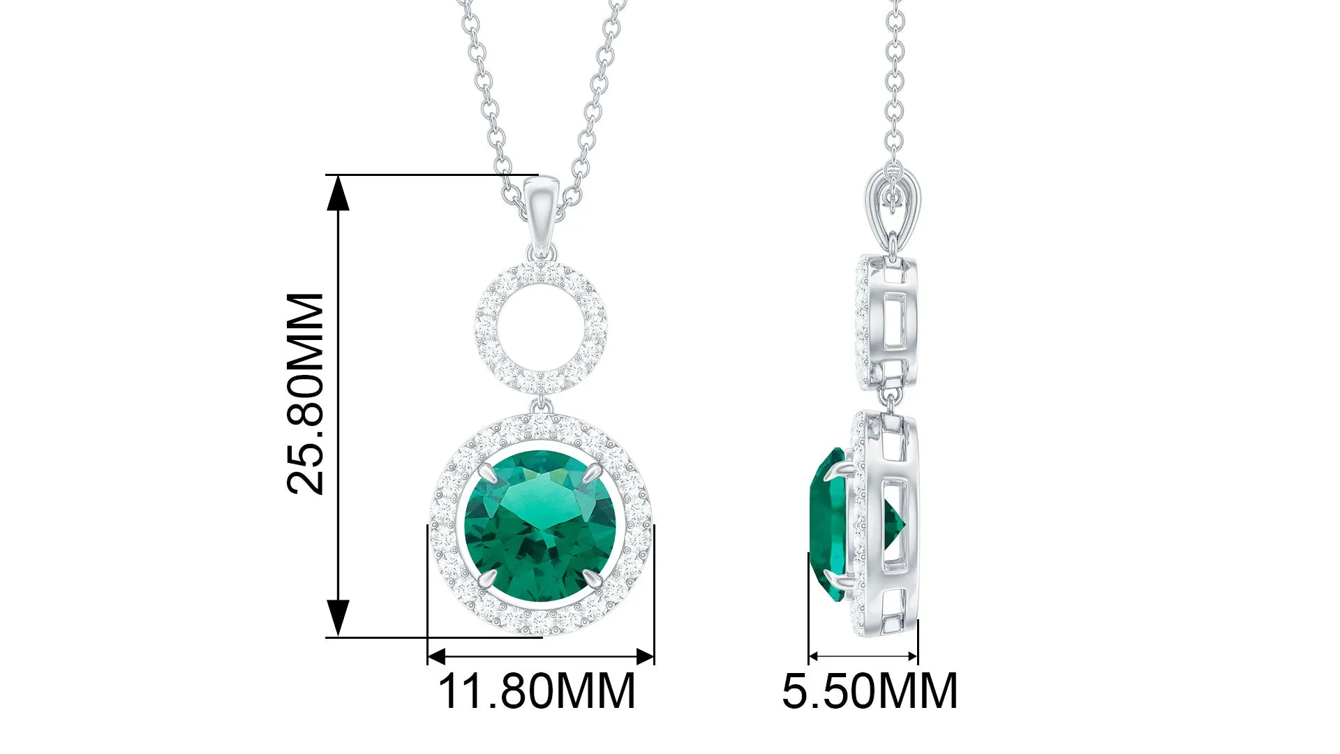 Certified Lab Grown Emerald Dangle Drop Pendant Necklace With Moissanite