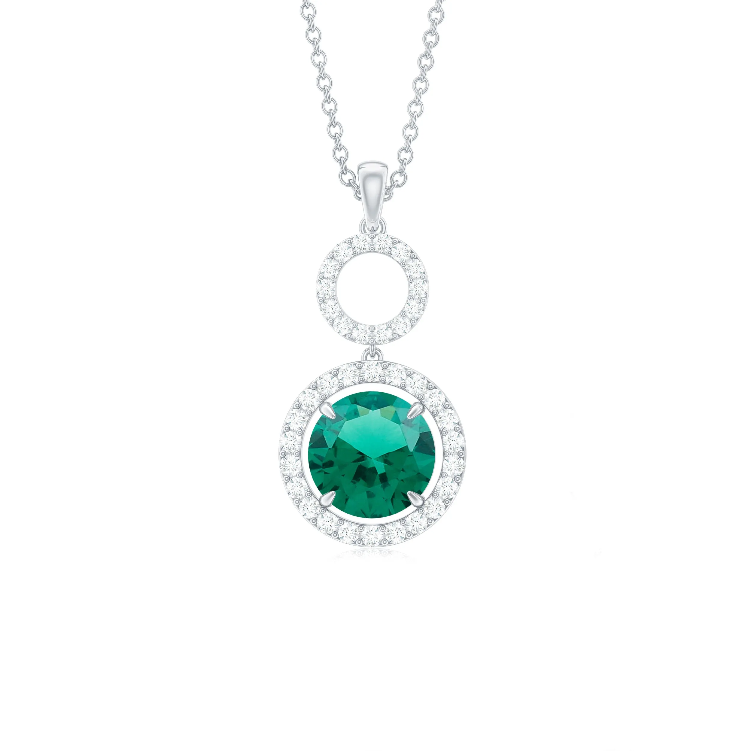 Certified Lab Grown Emerald Dangle Drop Pendant Necklace With Moissanite
