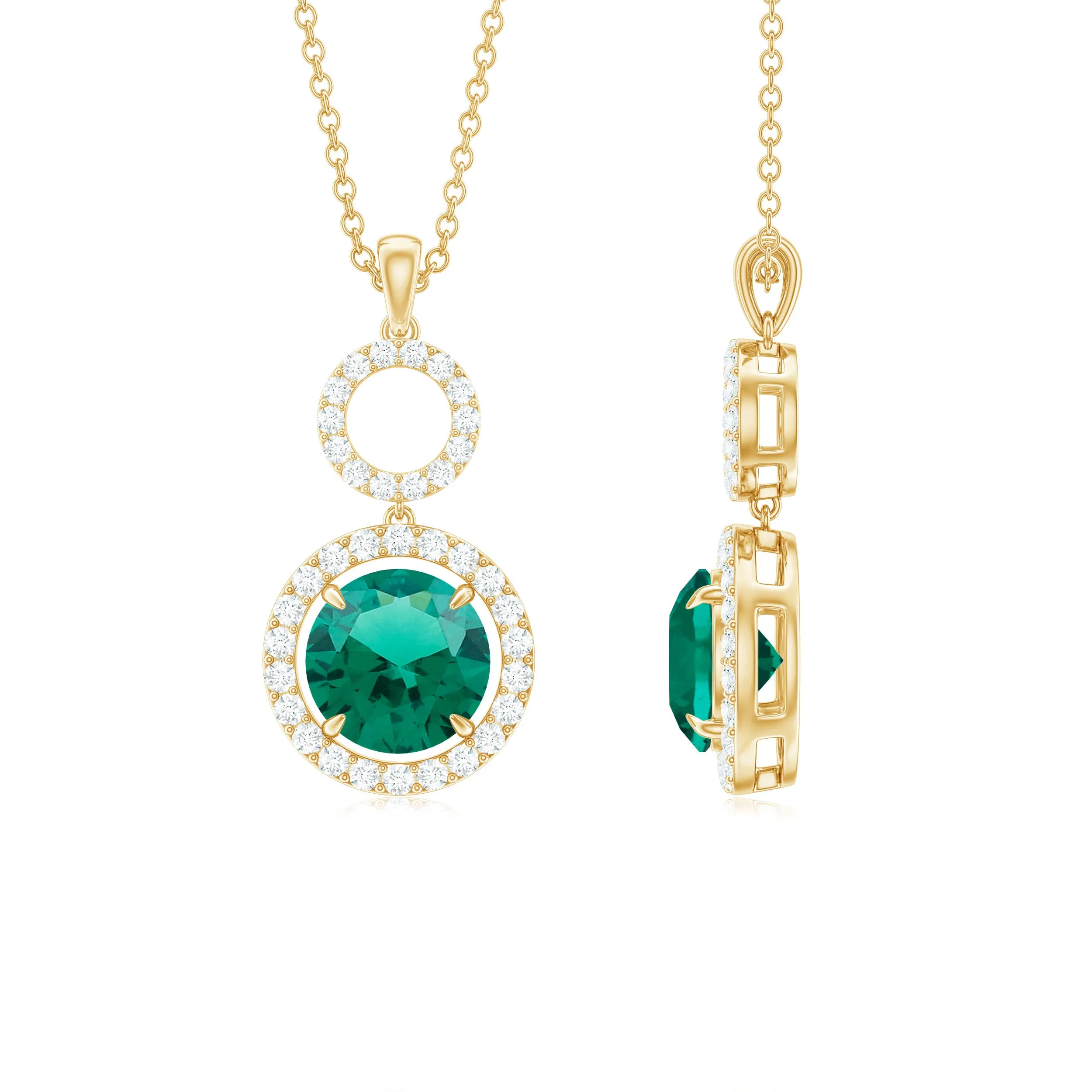 Certified Lab Grown Emerald Dangle Drop Pendant Necklace With Moissanite