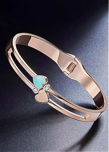 Cheap Enamel Heart and Zircon Titanium Steel Bangle